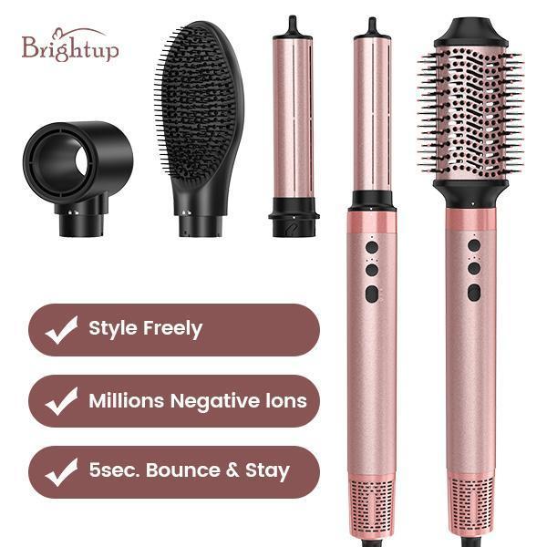 Hair Dryer Brush Set, 5 in 1 Hot Air Brush, Blow Dryer Brush Styler Tool with Straightener/Dryer/Curling, No Heat Damage, Pink