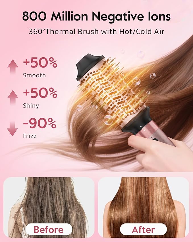 Hair Dryer Brush Set, 5 in 1 Hot Air Brush, Blow Dryer Brush Styler Tool with Straightener/Dryer/Curling, No Heat Damage, Pink